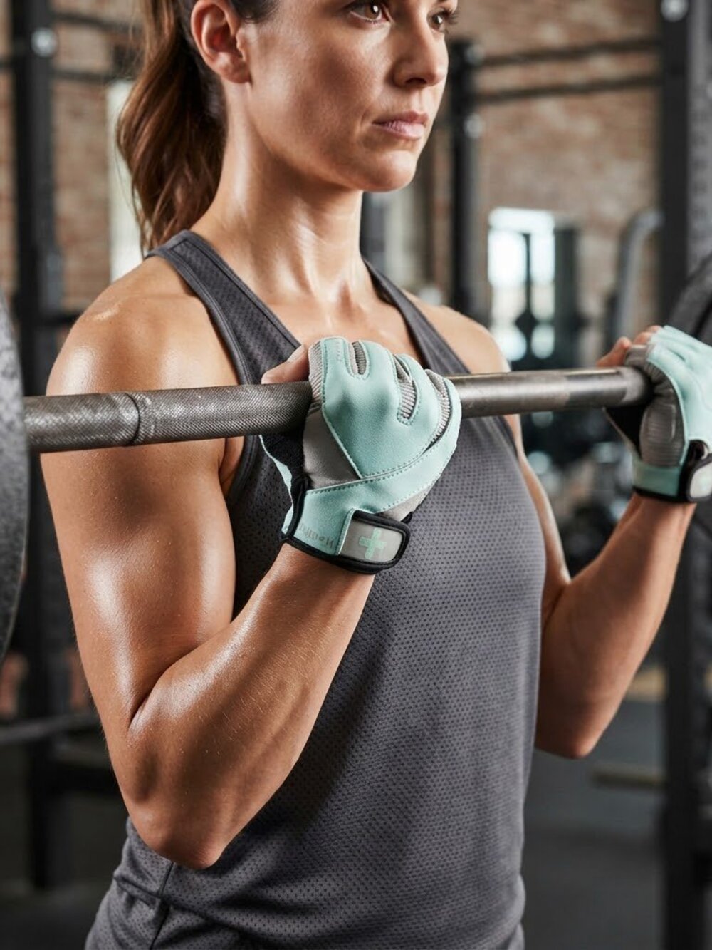 Harbinger Women's Weightlifting Gloves Mint Gray Padded Grip Fitness Workout